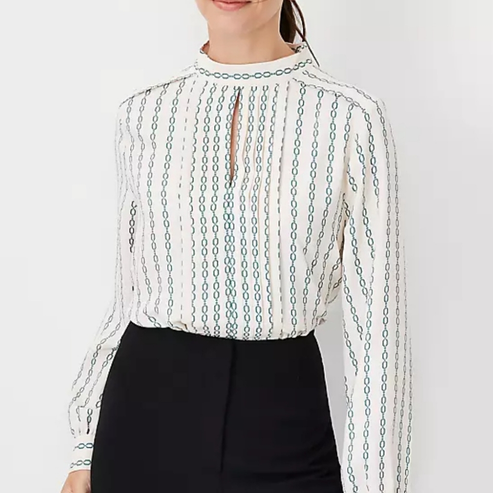 Elegant White and Green Striped Women's Top